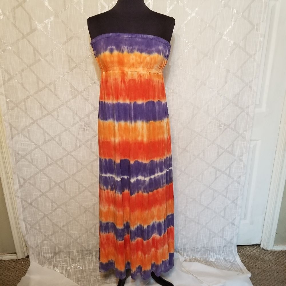 Gianni Bini Maxi Dress Strapless XS Summer Tie Dye Multicolor Y2K Retro